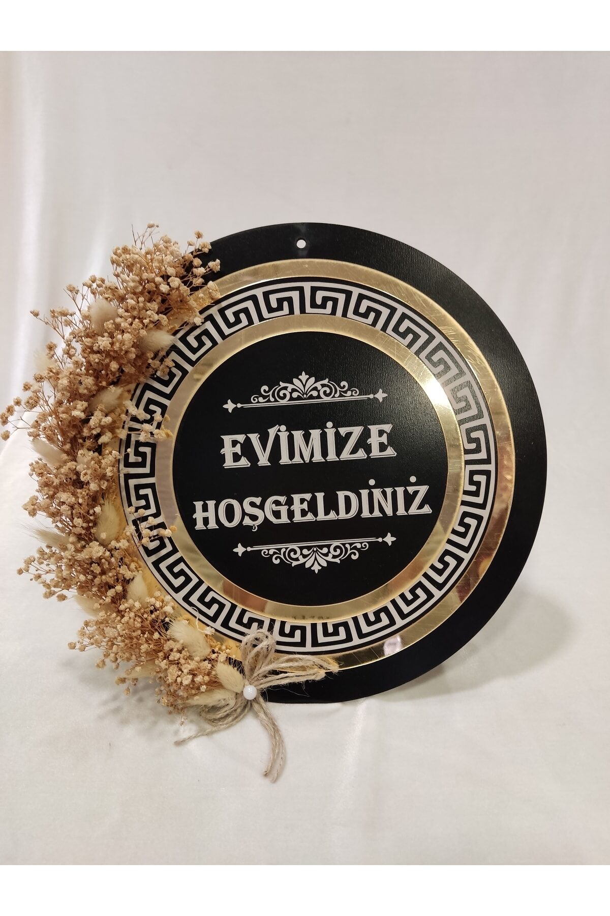 Pleksi Ahşap Kapı Süsü Hoşgeldiniz Yazılı Kapı Süsü 23 Cm Çapında Gold