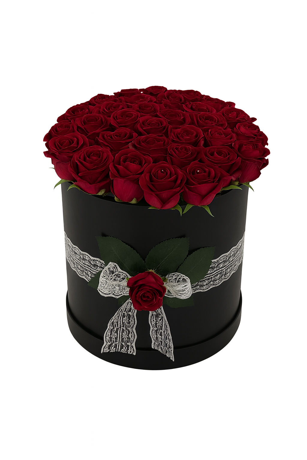 Siyah Silindir Kutuda Gerçek Görünümlü Yapay Kadife Gül Dekoratif Kutu