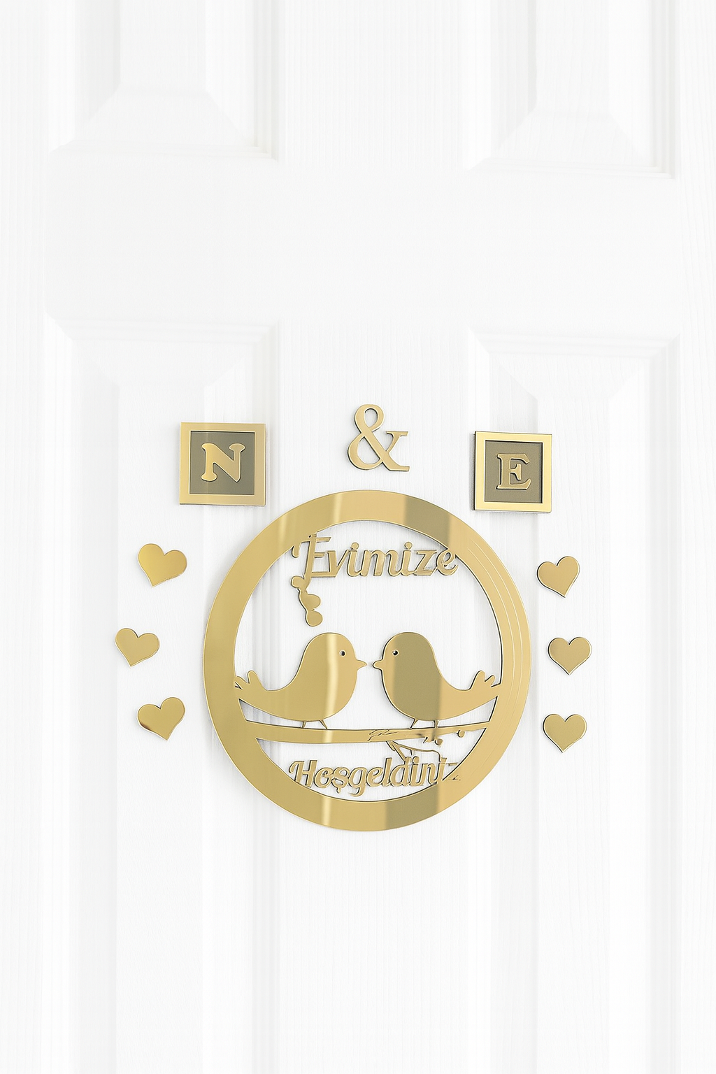 Ahşap Ve Pleksili Kapı Süsü Duvar Süsü, Duvar Dekoru Gold 24 Cm