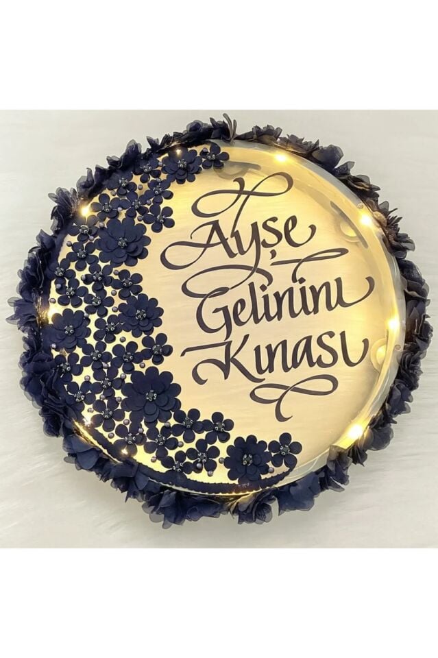 Ledli Şeffaf Gelin Tefi Çiçek Taş Düğün Kına Nedime Bride Parti Defi Vurmalı Çalgı Zilli Def İsimli Lacivert