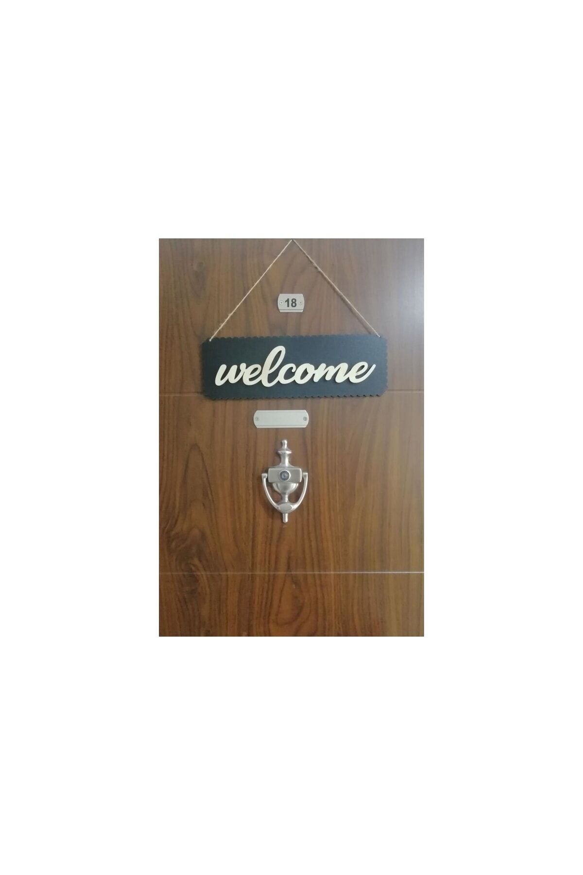 Welcome Kapı Süsü Ahşap Kapı Süsü Dekoratif Süs Duvar Süsü 10*20 cm ölçüde Siyah