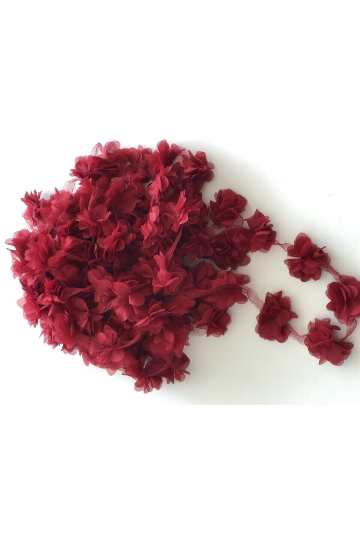 Lazer Kesim Çiçek Şerit 1 Metre Krem Bordo