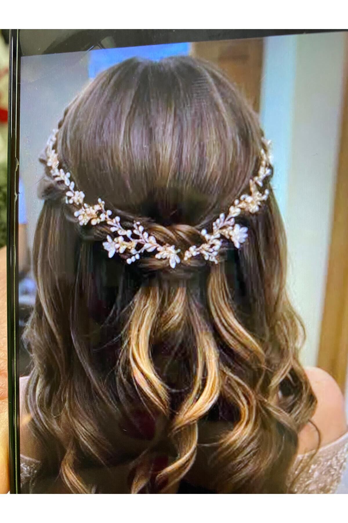 Gelin Tacı Düğün Nikah Nişan Kına Aksesuarı Zarif  Taşlı İncili Model Saç Aksesuarı