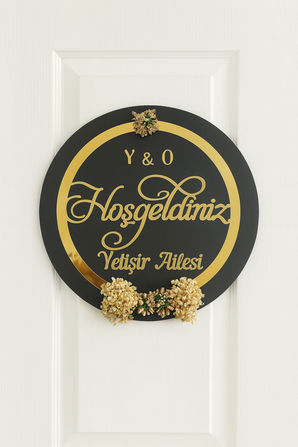 Aynalı Pleksi Kapı Süsü İsimli Kişiye Özel Duvar Dekoru Siyah/Gold