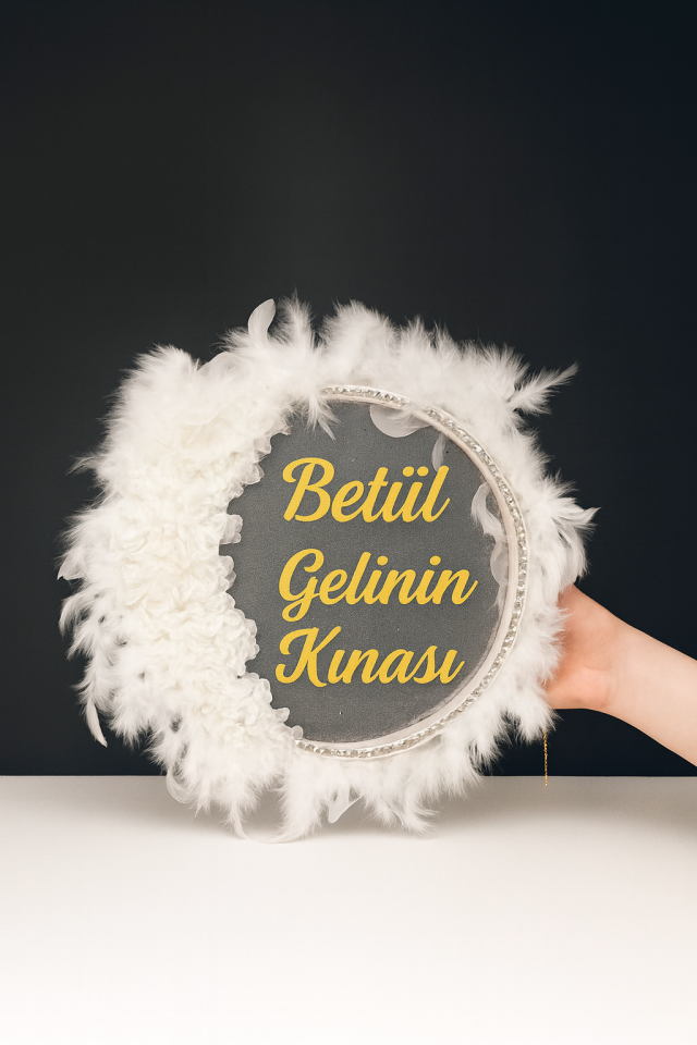 İsme Özel Kına Gelin Tefi Deri Tef Vurmalı Çalgı Def Kına Defi Otrişli Şeffaf Pvcli Pleksi İsimli