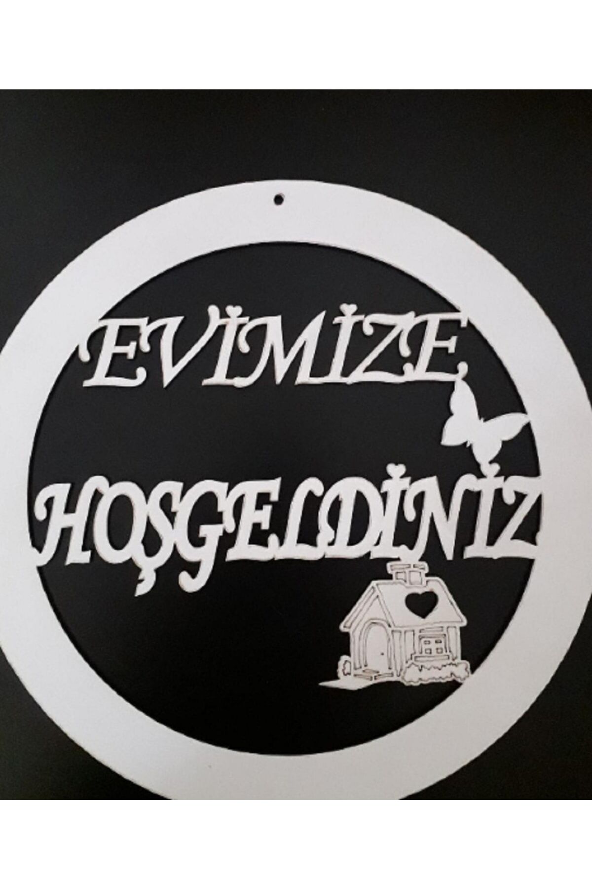 Evimize Hoşgeldiniz Yazılı Beyaz Ahşap Mdf Kapı Süsü Kapı Aksesuarı (kelebekli Ev) Beyaz