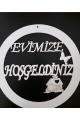 Evimize Hoşgeldiniz Yazılı Beyaz Ahşap Mdf Kapı Süsü Kapı Aksesuarı (kelebekli Ev) Beyaz