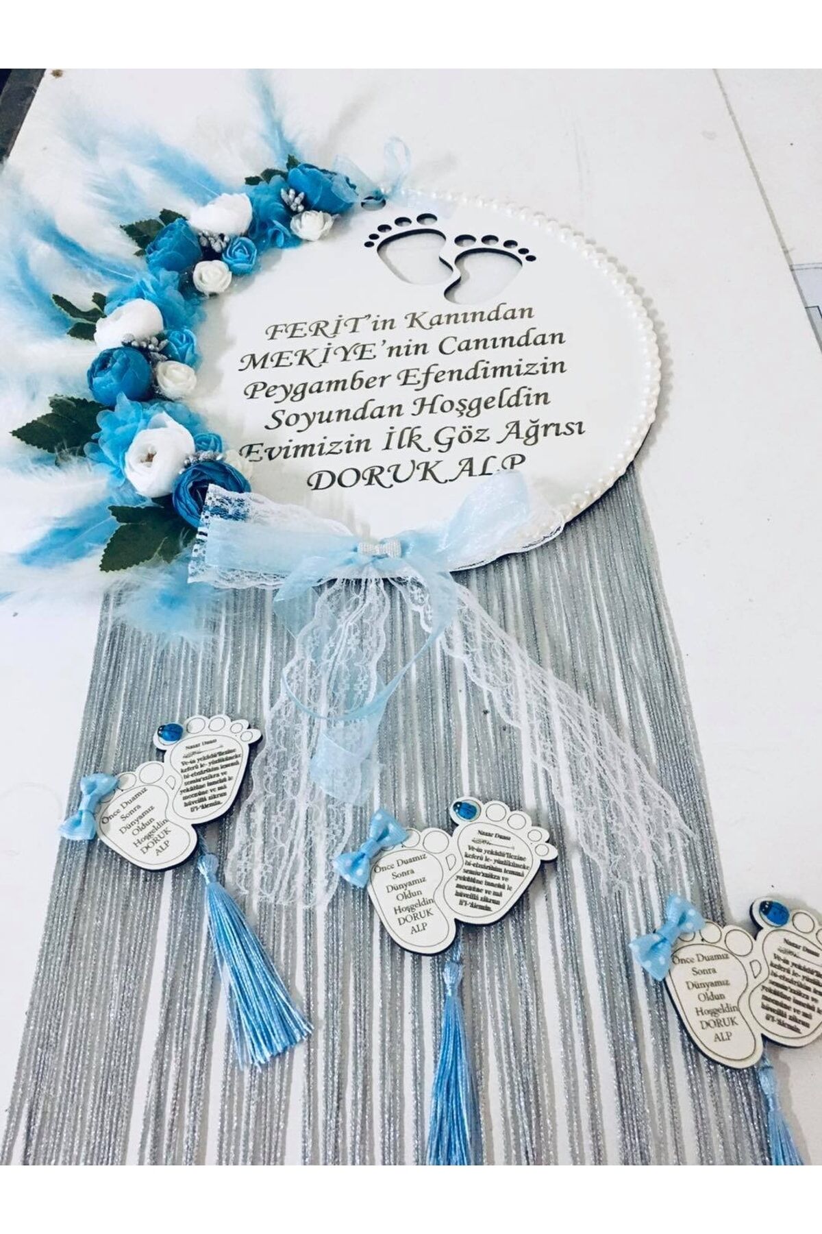 Hoşgeldin Bebeğim Özel Tasarım Kapı Süsü Ve 10 Adet Magnet Mavi
