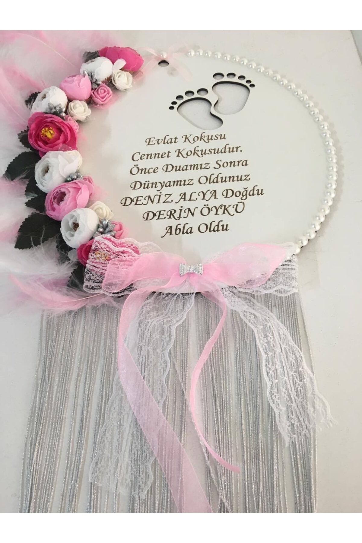 Hoşgeldin Bebeğim Özel Tasarım Kapı Süsü Ve 10 Adet Magnet Pembe