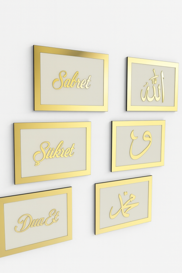 Gold Pleksi Duvar Süsü 6 Parça Set