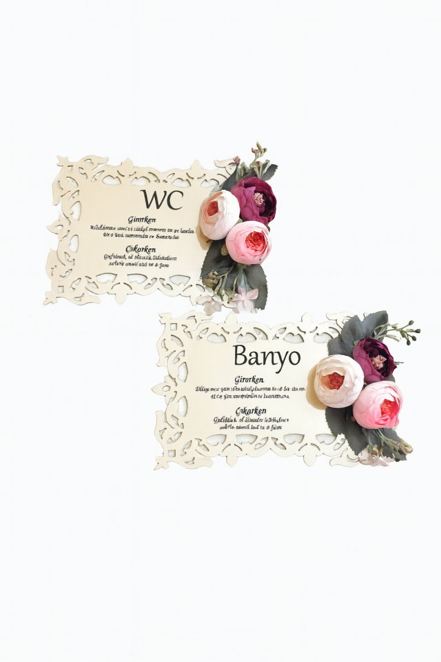 Wc Banyo Yazılı Duvar Süsü Duvar Dekoru 24x31cm 2li Set