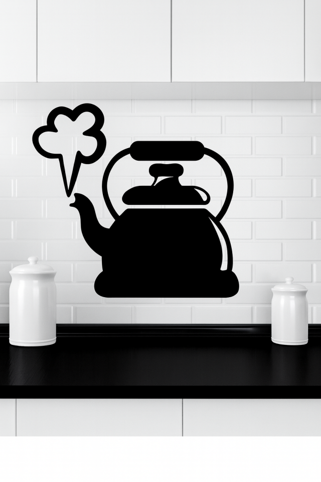 Siyah Ahşap Mutfak Çaydanlık Duvar Dekor Süsü Duvar Süsü