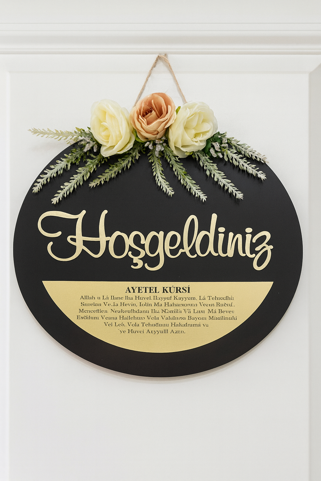 Gold Yuvarlak Pleksi Kapı Süsü Duvar Dekoru Hediyelik Süs 24cm