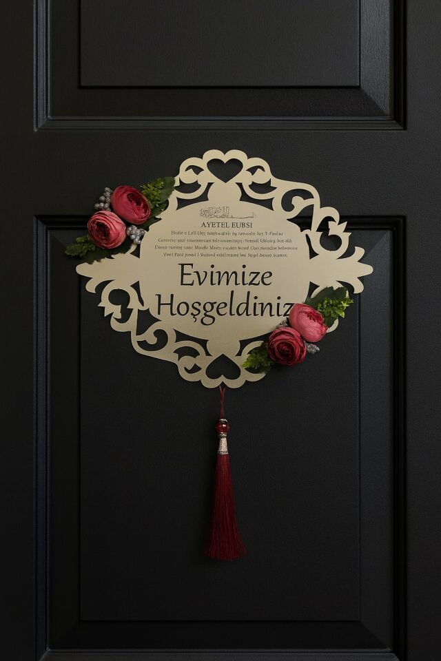 Evimize Hoşgeldiniz Yazılı Pleksi Kapı  Duvar Süsü Kapı Aksesuarı Gold