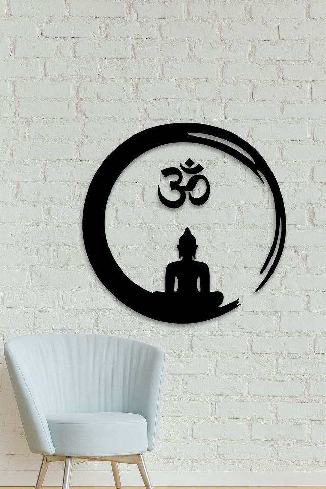 Yoga Om Dekor Tablo Duvar Panosu Duvar Dekoru Kapı Süsü 28cm