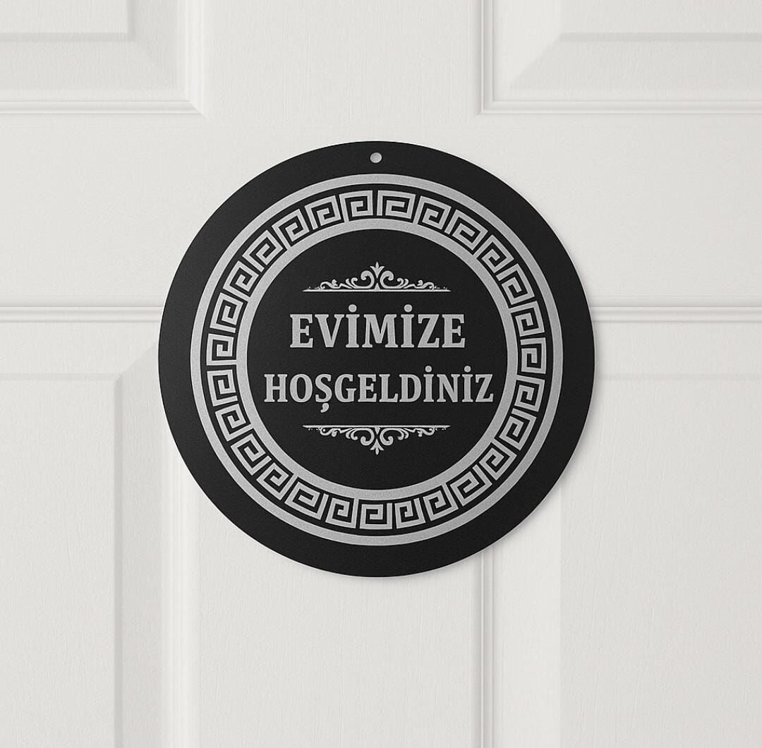 Pleksi Ahşap Kapı Süsü Hoşgeldiniz Yazılı Kapı Süsü 23 Cm Si̇yah Gümüş
