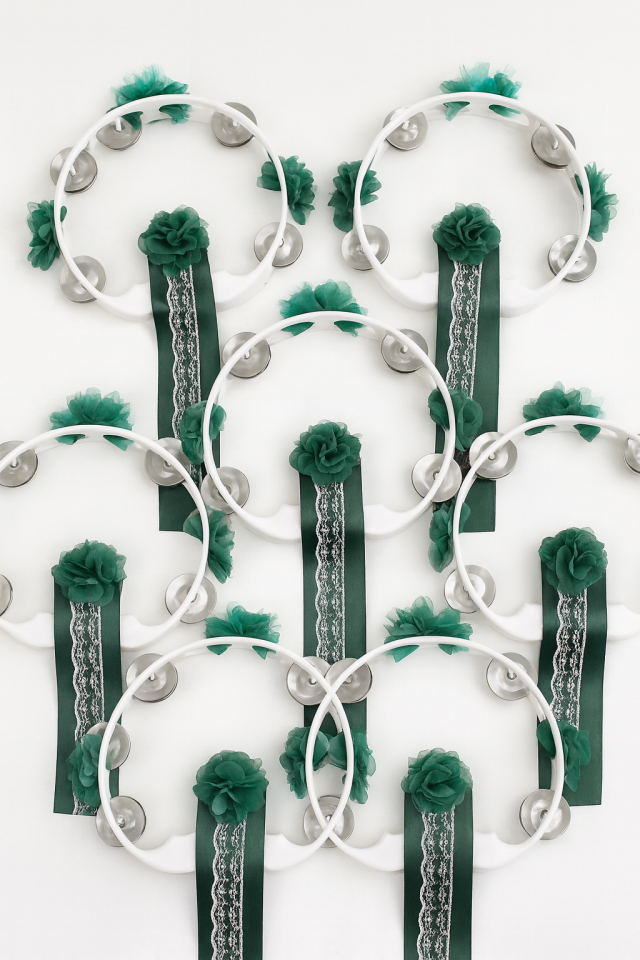 Lazer Kesim Gül Ve Kurdale Ile Süslenilmiş Plastik Tef Kına Defi Kına Malzemesi 10lu Vurmalı Çalgı