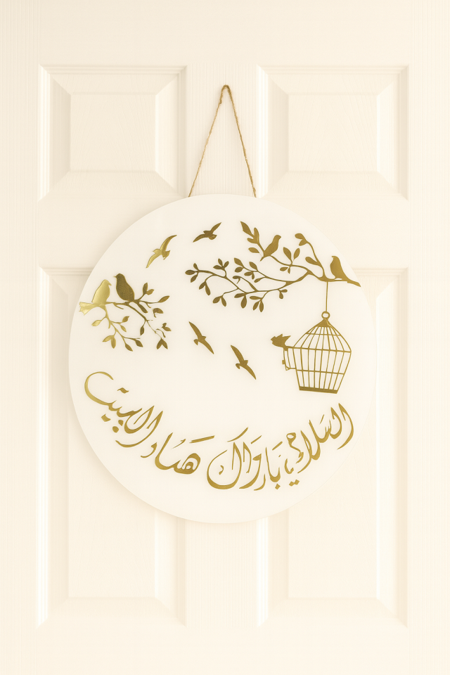 Ahşap Ve Pleksili Kapı Süsü, Duvar Süsü, Duvar Dekoru, Gold Aynalı Pleksi 24cm