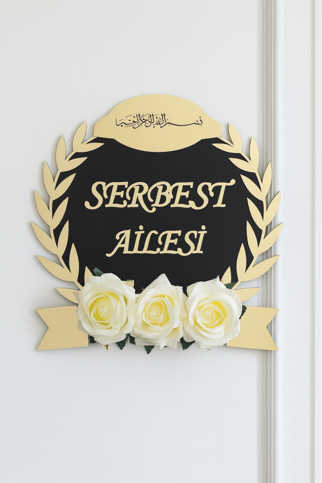 Ahşap Ve Pleksili Kapı Süsü, Duvar Süsü, Duvar Dekoru, Gold Aynalı Pleksi 28cm