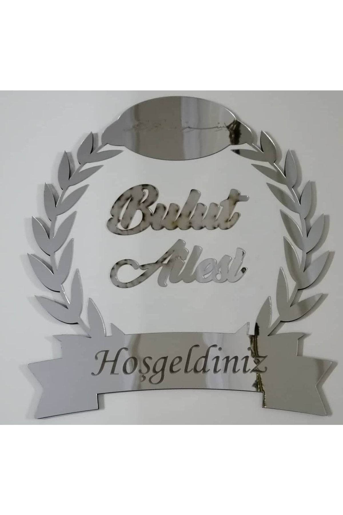 Ahşap Ve Pleksili Kapı Süsü, Duvar Süsü, Duvar Dekoru, Gümüş Aynalı Pleksi 28cm
