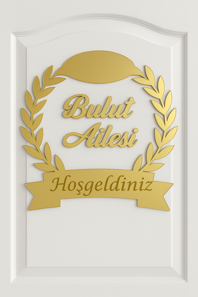 Ahşap Ve Pleksili Kapı Süsü, Duvar Süsü, Duvar Dekoru, Gümüş Aynalı Pleksi 28cm Gold