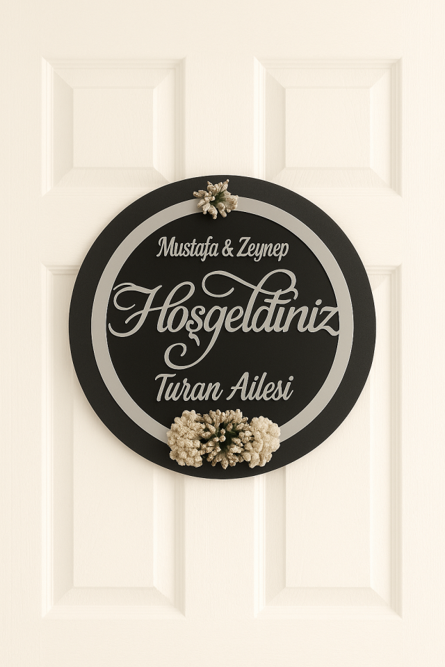 Aynalı Pleksi Kapı Süsü İsimli Kapı Süsü Duvar Dekoru Kişiye Özel Kapı Süsü Si̇yaha Gümüş