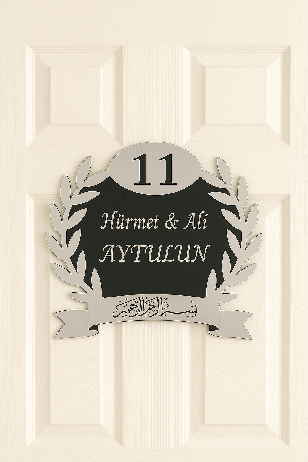 Evimize Hoşgeldiniz Yazılı Kapı Isimliği Kapı Süsü Duvar Süsü Gümüş