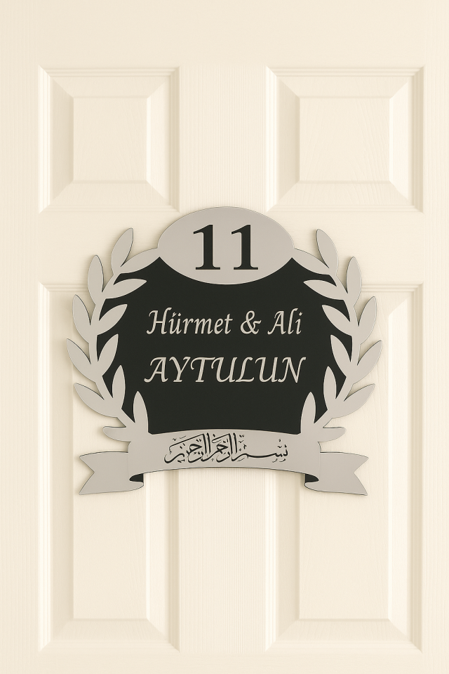 Evimize Hoşgeldiniz Yazılı Kapı Isimliği Kapı Süsü Duvar Süsü Gümüş