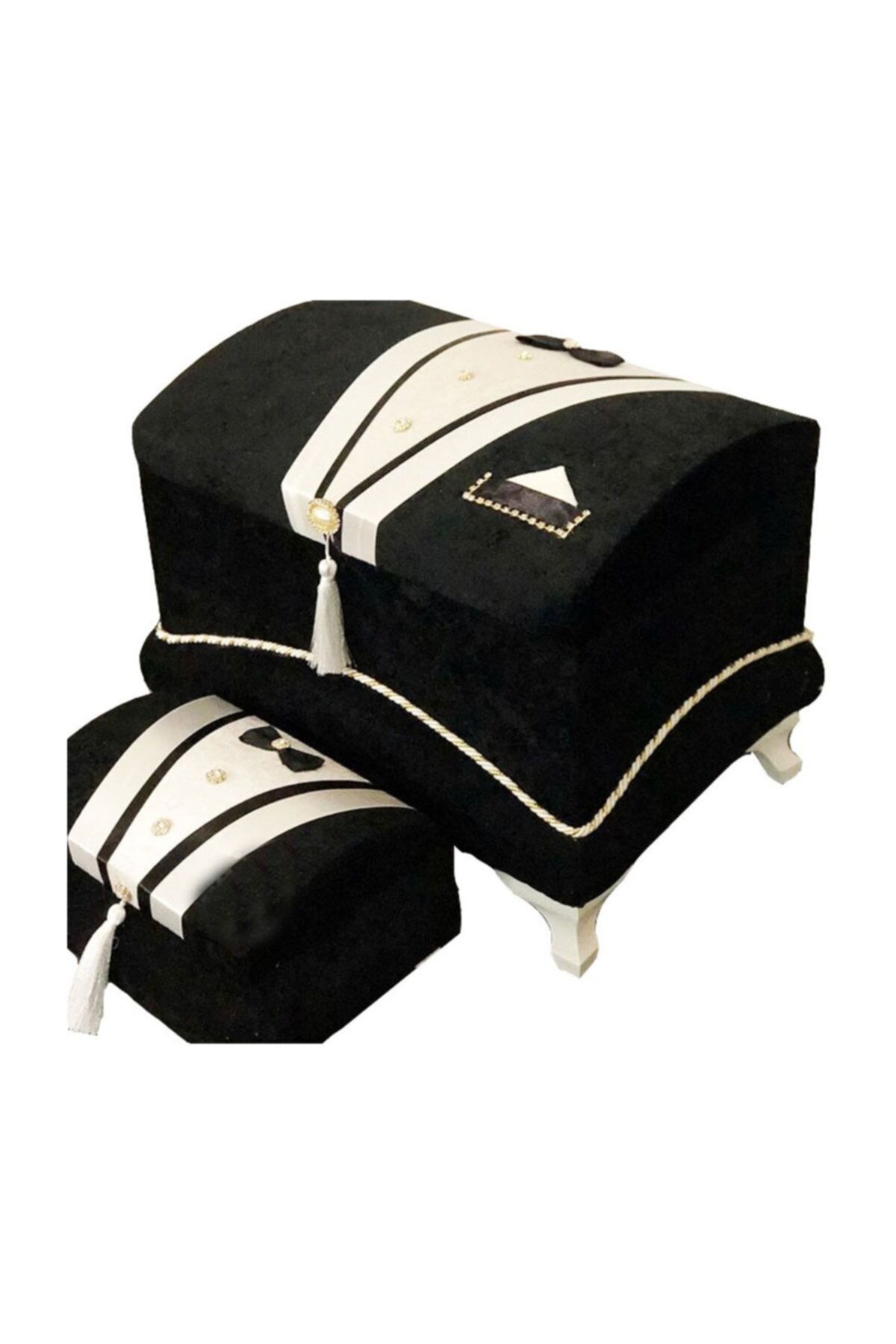 Damat Figürlü Kadife 2li Çeyiz Sandığı Cepli Model Siyah