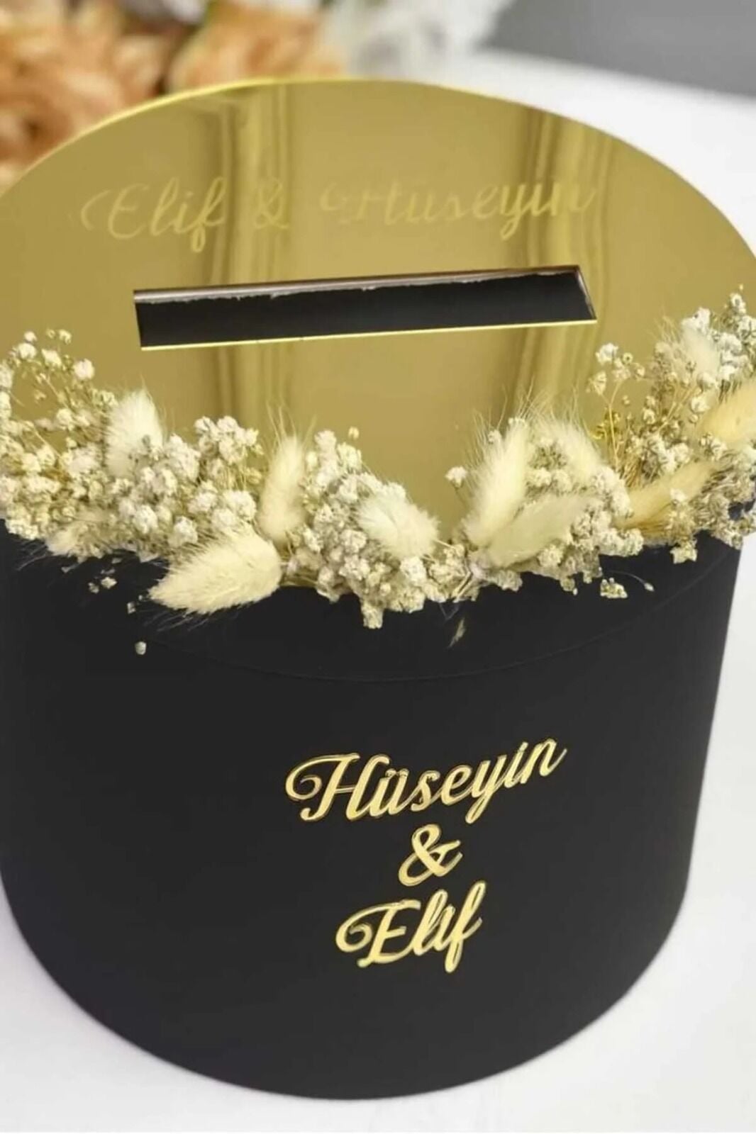 Takı Kutusu Özel Tasarım Düğünde Para Toplama Kutusu, Kırgım Kutusu Si̇yaha Gold