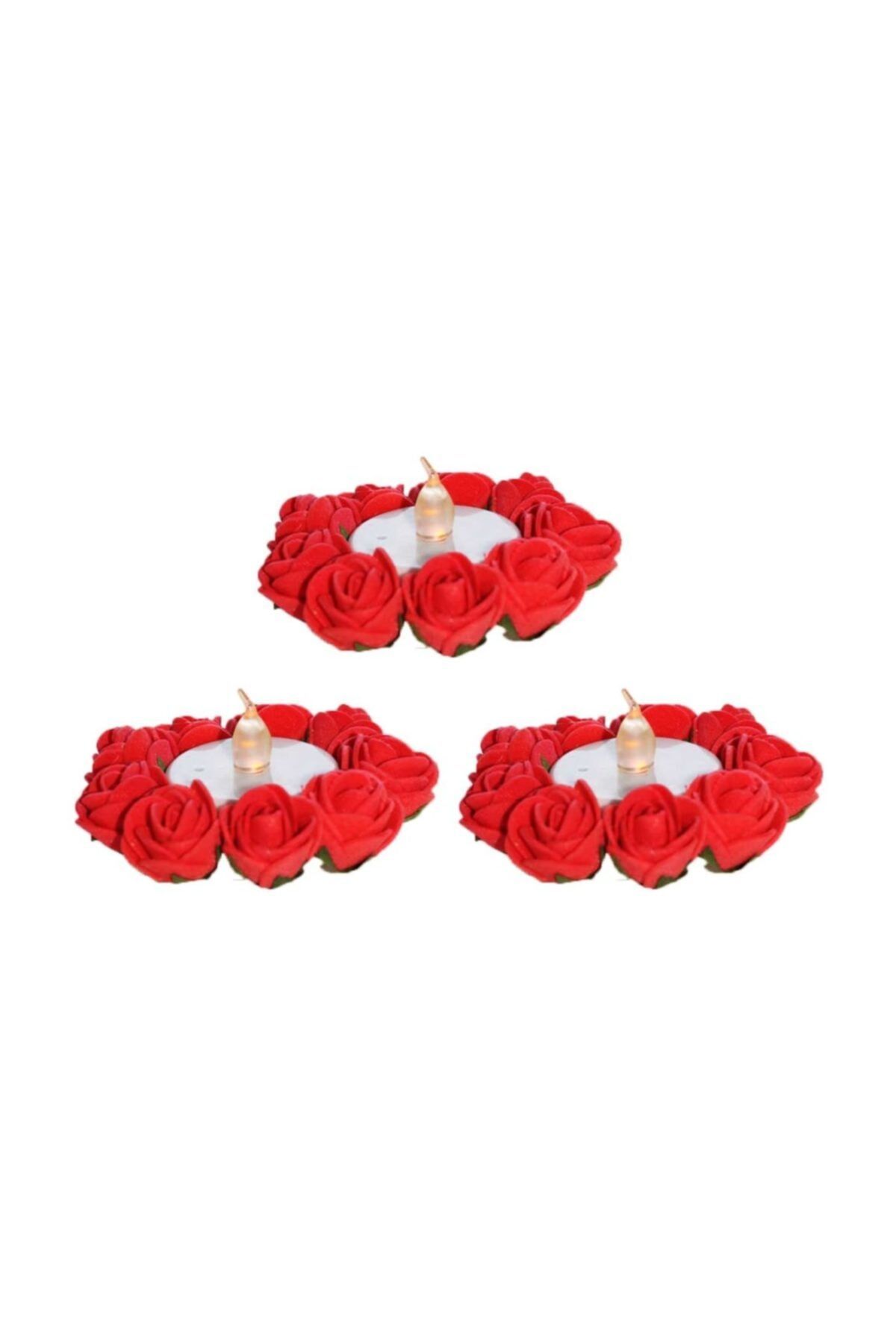 Kına Gecesi Kına Malzemesi 12 Adet Güllü Led Mum Kırmızı