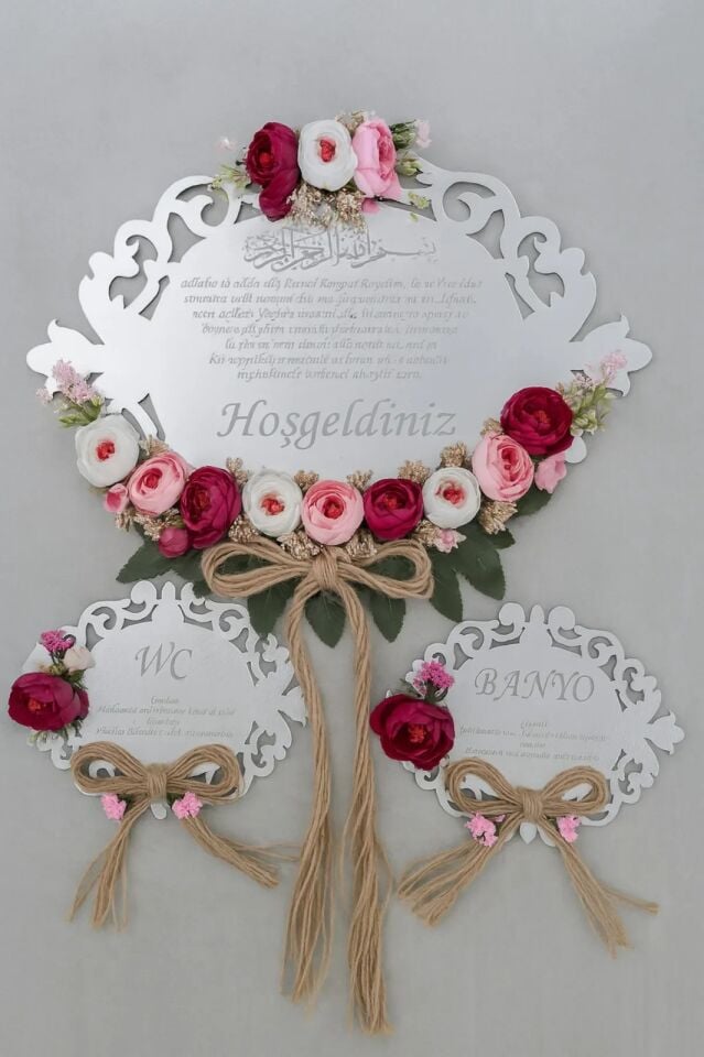 Pleksi Kapı Süsü Ve Dualı Banyo Wc Takımı 3lü set Takım Kapı Süsü Duvar Dekoru