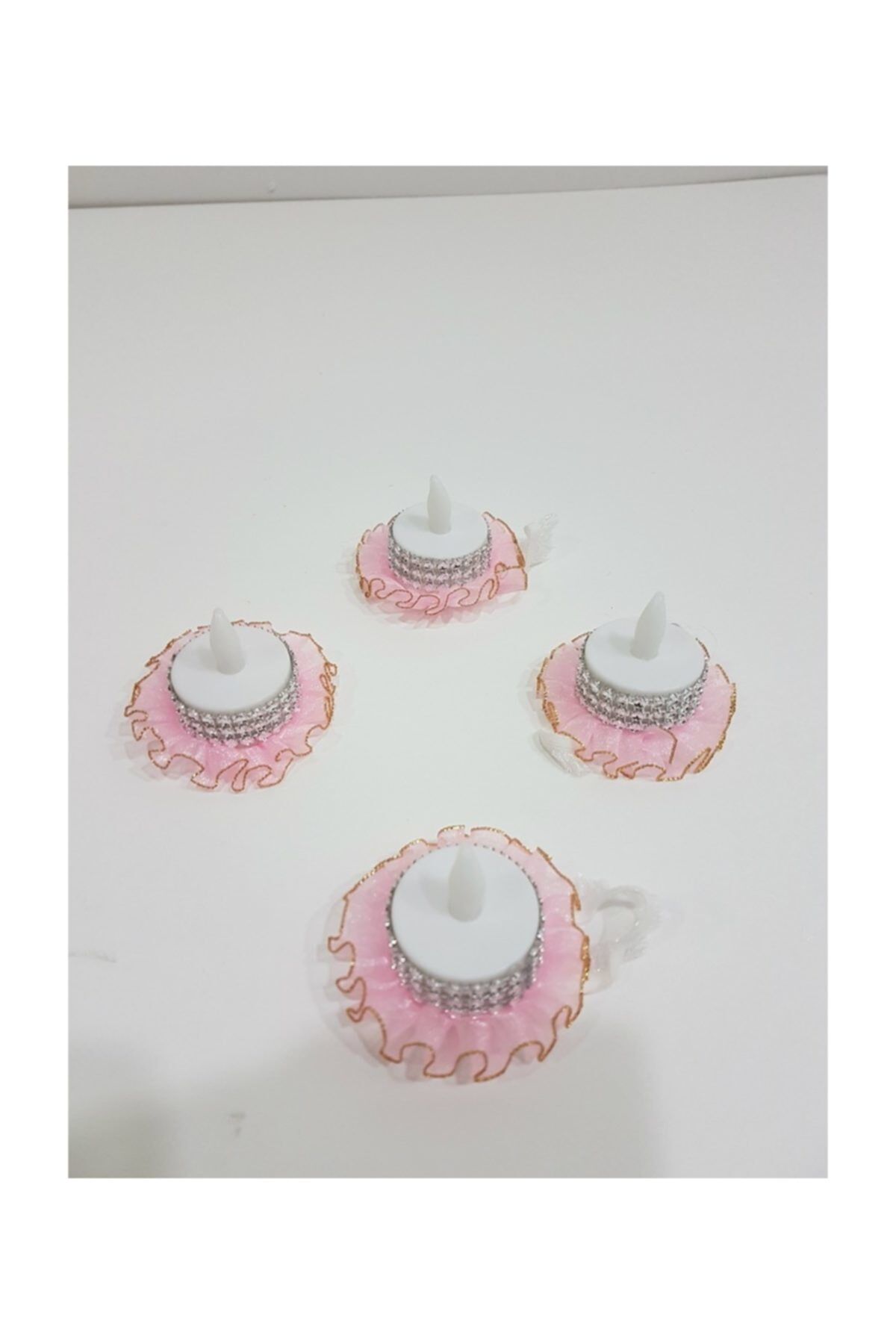 Kına Gecesi Kına Malzemesi 12 Adet Pudra Simli Fırfırlı Led Mum