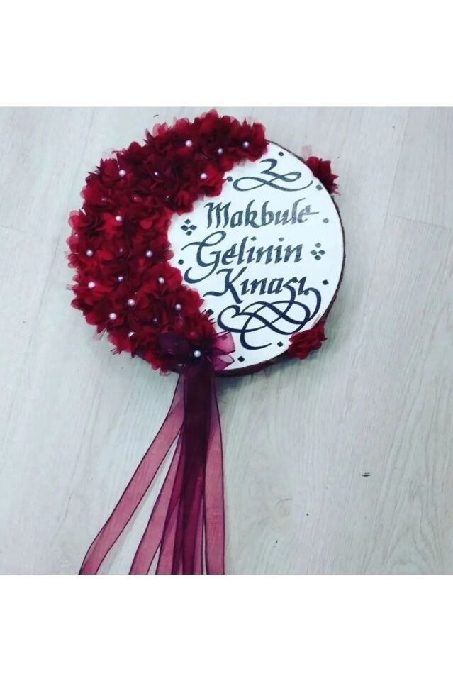 Isme Özel Deri Tef Kına Tefi Lazer Gül Süslenmiş Gelin Tefi 30 Cm Vurmalı Çalgı Müzik Aleti Def Bordo
