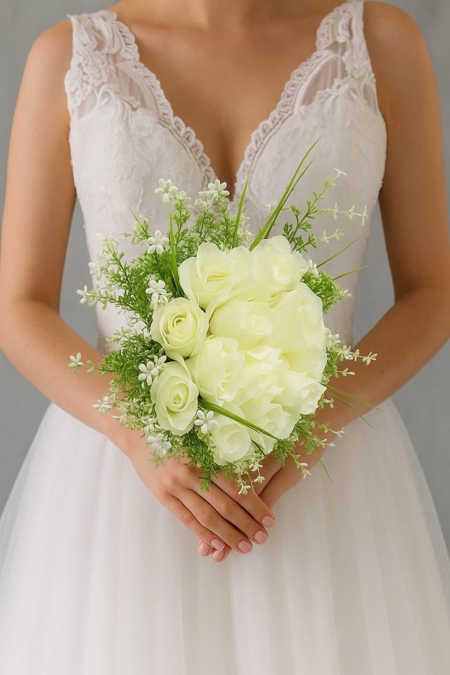 Beyaz Güllü Gelin Buketi Gelin El Çiçeği Düğün Kına Nişan Çiçeği