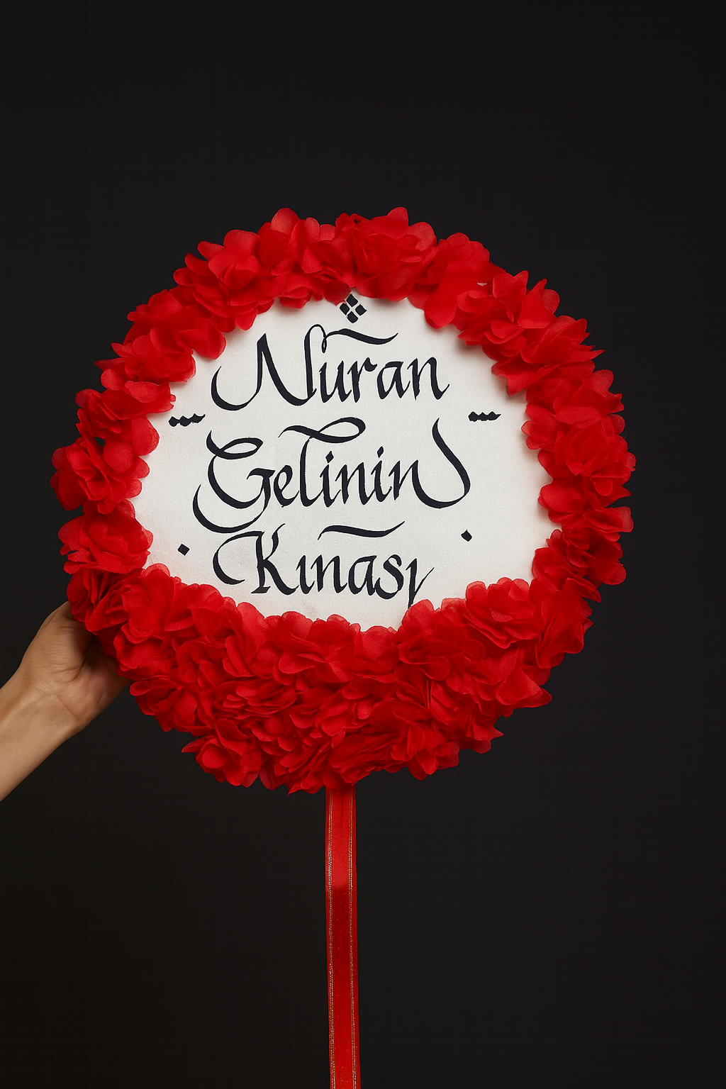 Vurmalı Zilli Lazer Güllü Süslü Deri Tef Gelin Tefi Isme Özel Deri Tef 30cm Çap Kırmızı