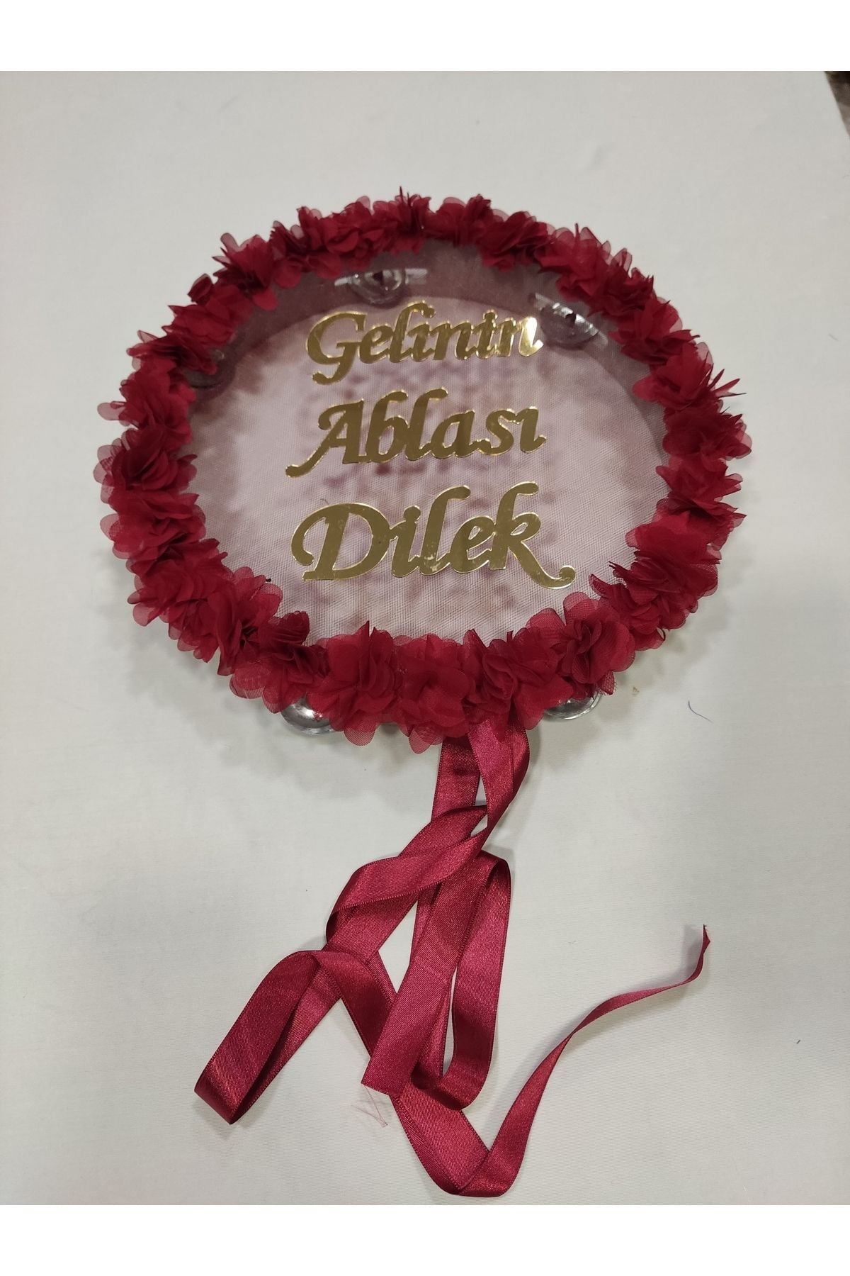 Gelinin Ablası İsme Özel Lazer Güllü Deri Tef Kına Gecesi Malzemesi Kına Tefi Tüllü Tef Bordo