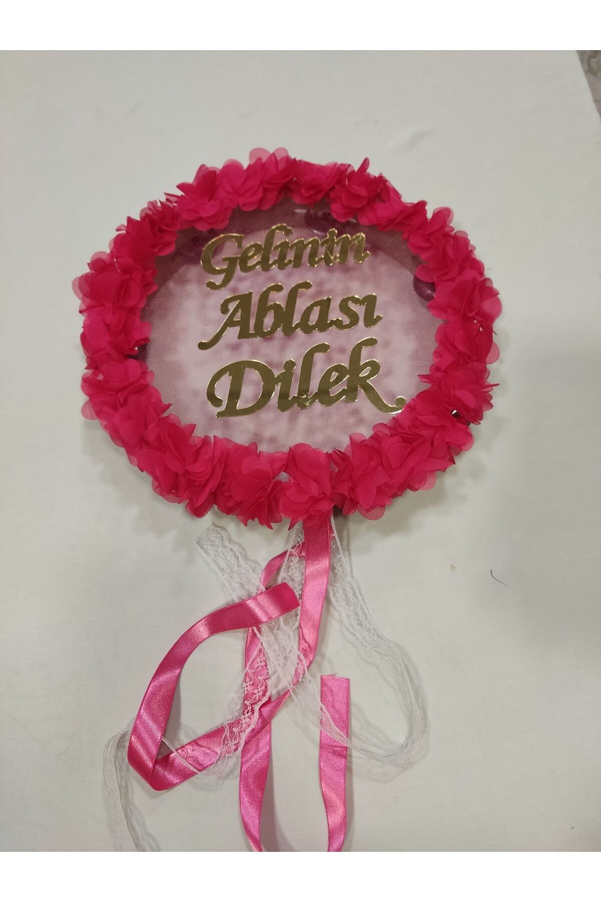 Gelinin Ablası İsme Özel Lazer Güllü Deri Tef Kına Gecesi Malzemesi Kına Tefi Tüllü Tef Fuşya
