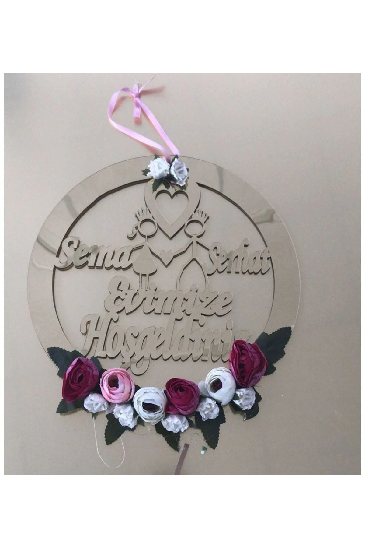 Özel Pleksi Kapı Süsü Çiçekli Model 30 Cm Gümüş