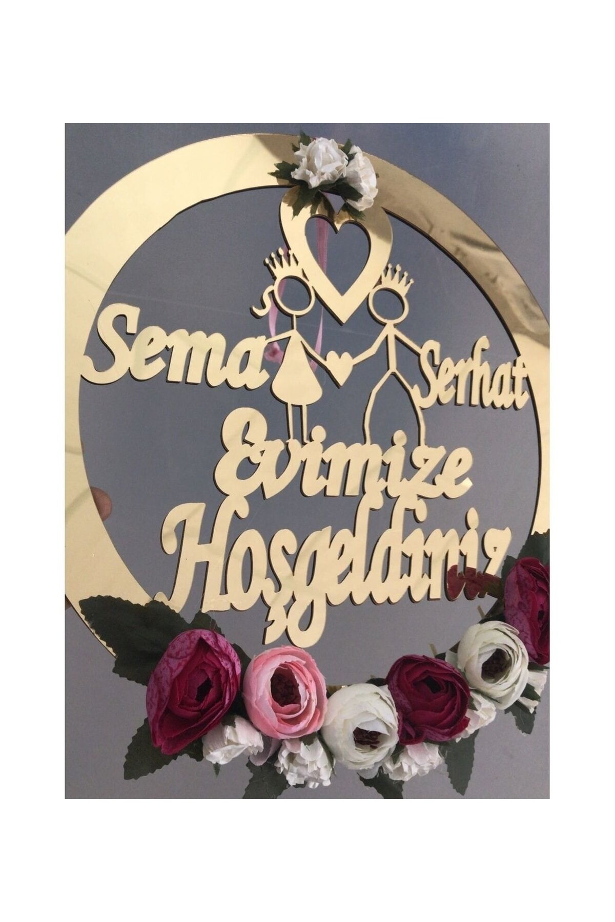 Özel Pleksi Kapı Süsü Çiçekli Model 30 Cm Gold