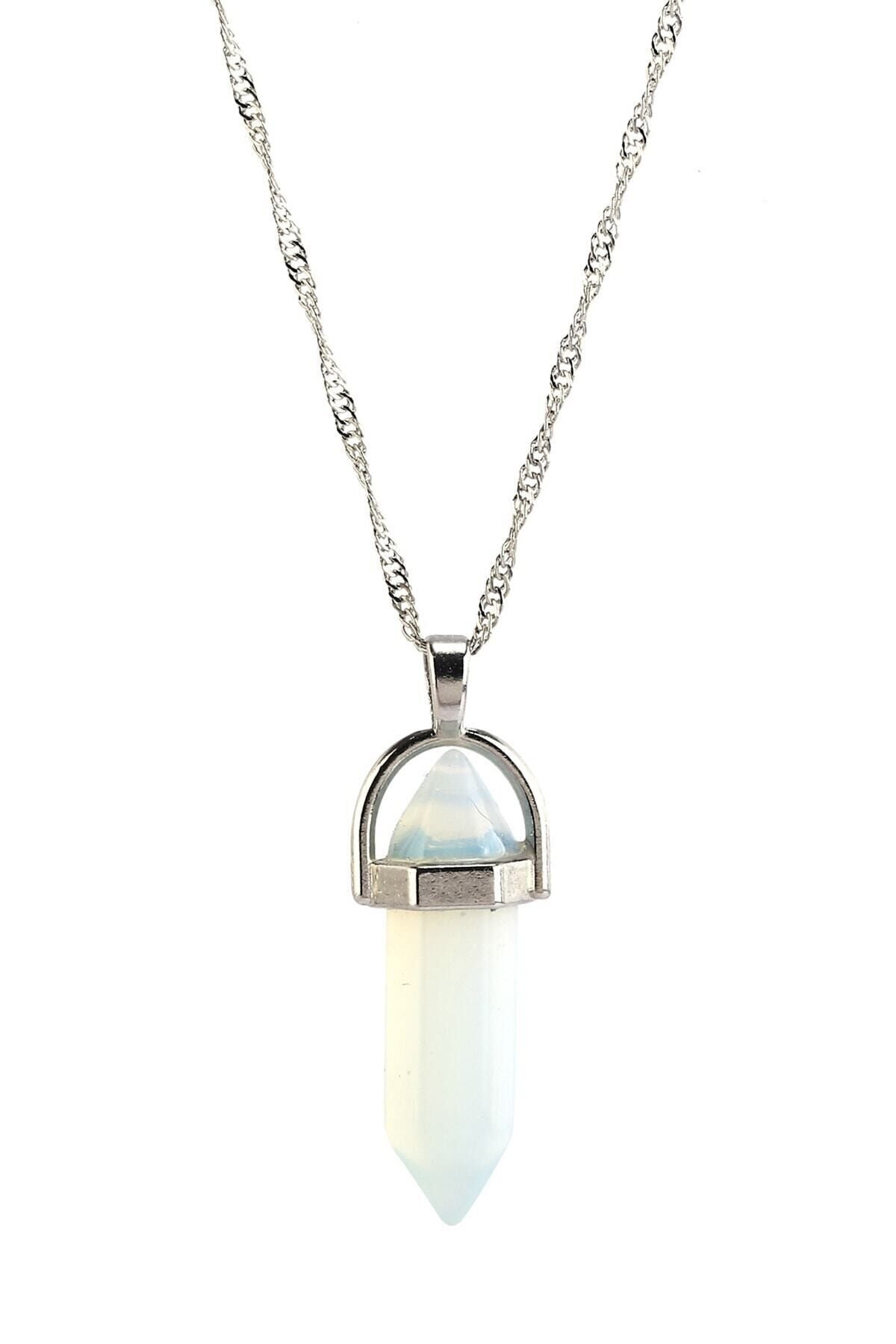 Unisex Ekru Doğal Ay Taşı Doğal Taş Kolye