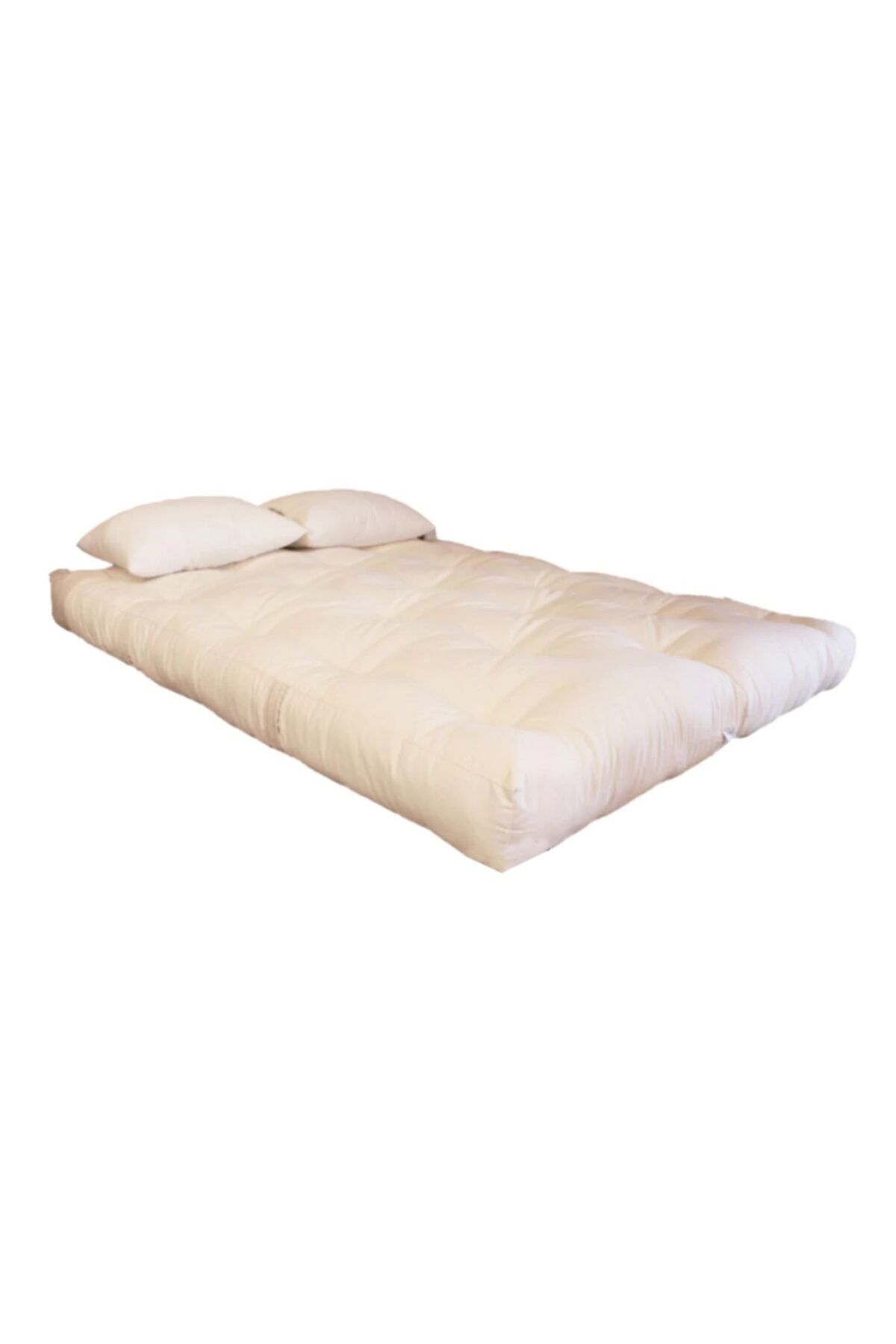 Çift Kişilik Pamuk Yer Yatağı, Yer Döşeği 120*200 Ve 2 Adet Yastık Ekru