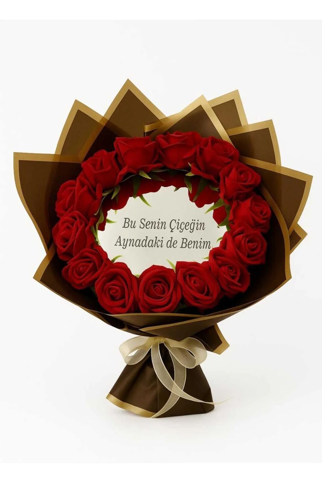 Solmayan Kadife Güllü Aynalı Gül Buketi Gelin Buketi Sevgiliye Anneye Buket