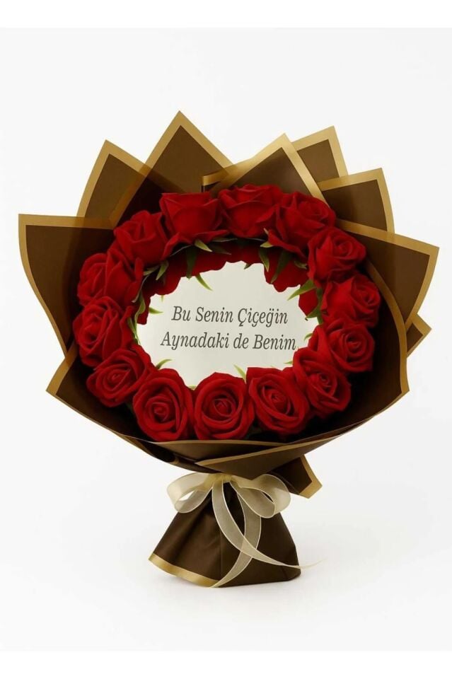 Solmayan Kadife Güllü Aynalı Gül Buketi Gelin Buketi Sevgiliye Anneye Buket