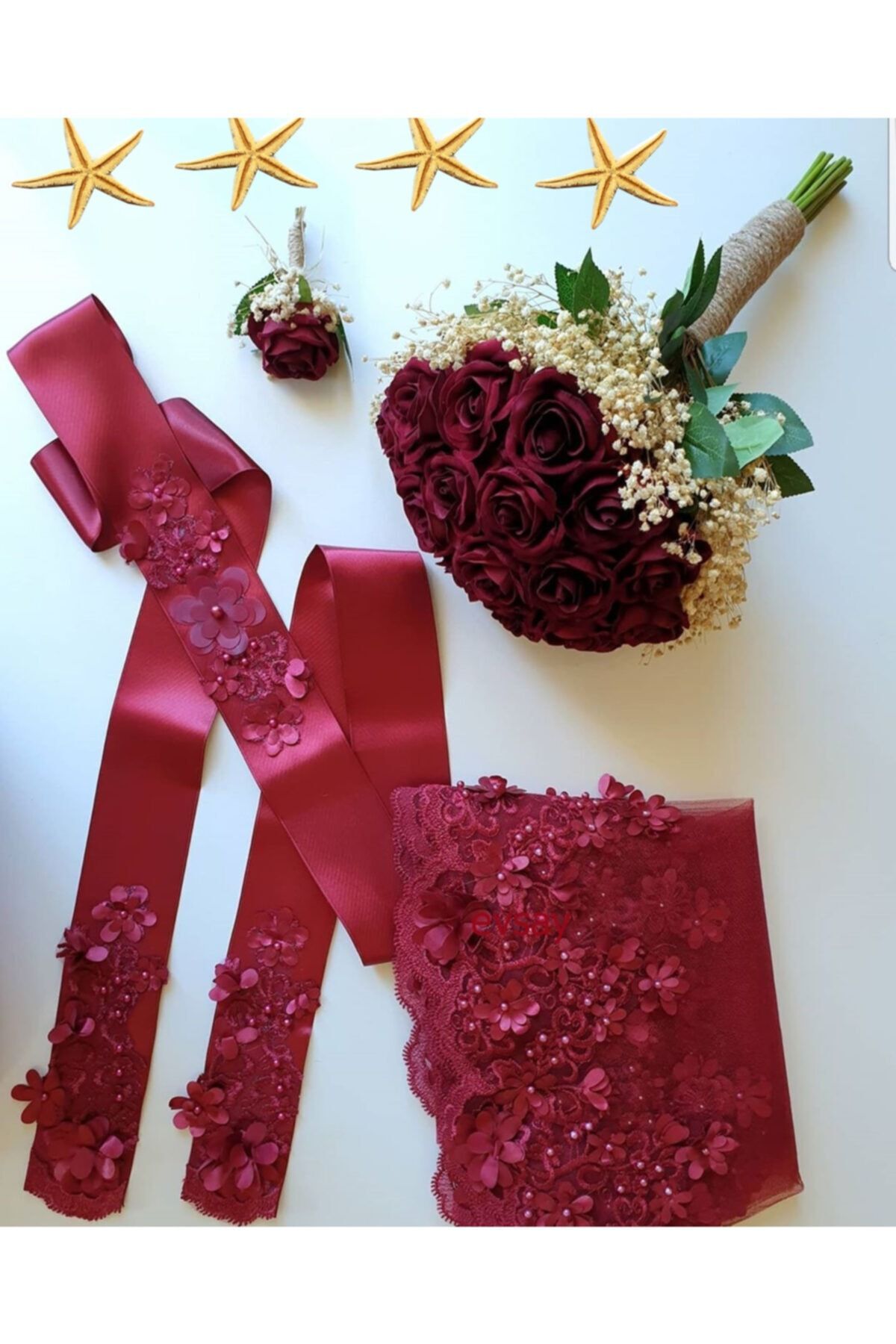 Gelin Buketi Gül Demeti Gelin Çiçeği Nişan Düğün Buketi Ve Gelin Kına Duvağı Seti