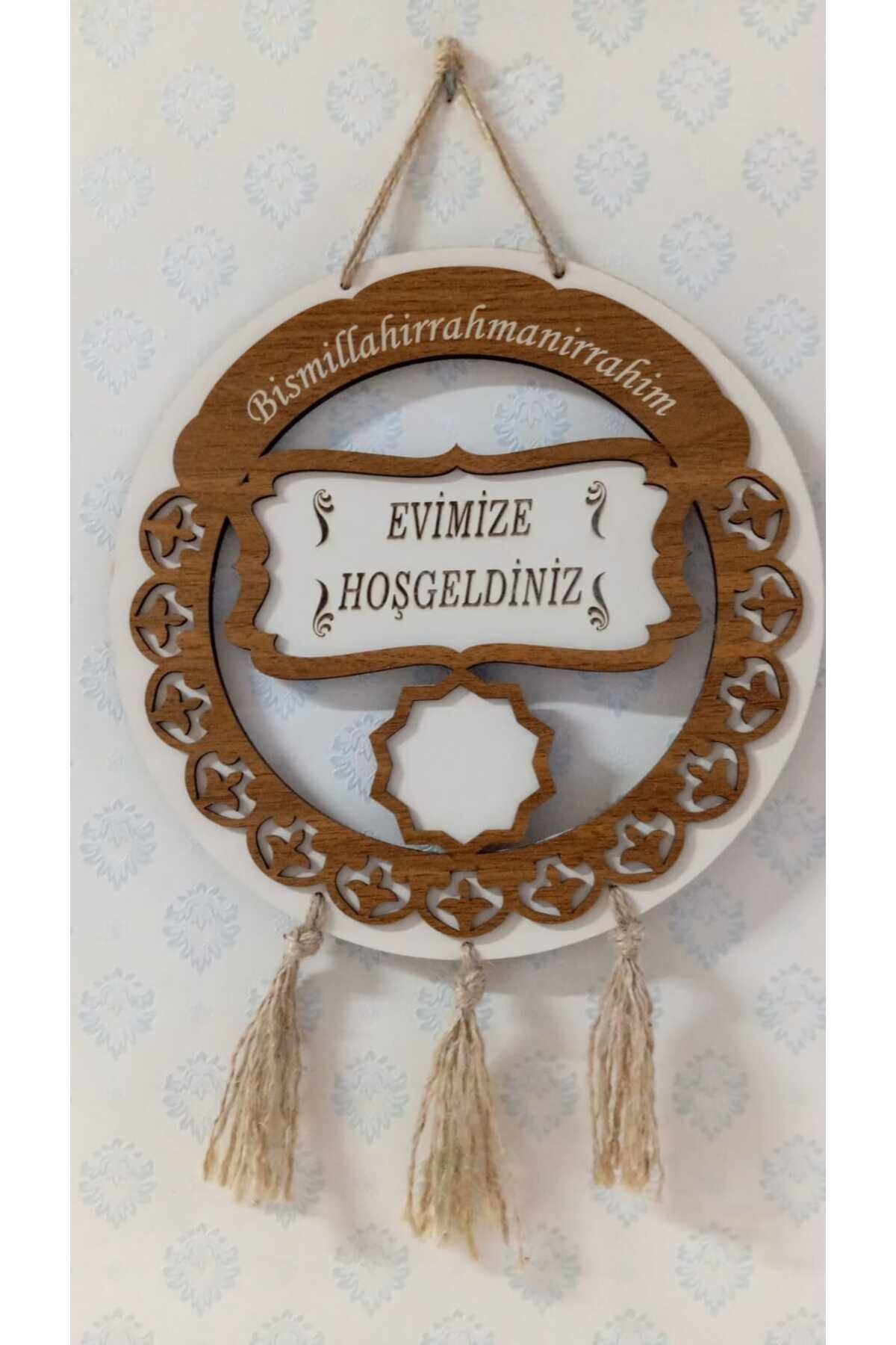 Evimize Hoşgeldiniz Yazılı Kapı Isimliği Kapı Süsü Duvar Süsü Ahşap Duvar Dekoru