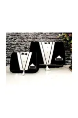 Damat Figürlü Kadife 2li Çeyiz Sandığı Cepli Model Siyah