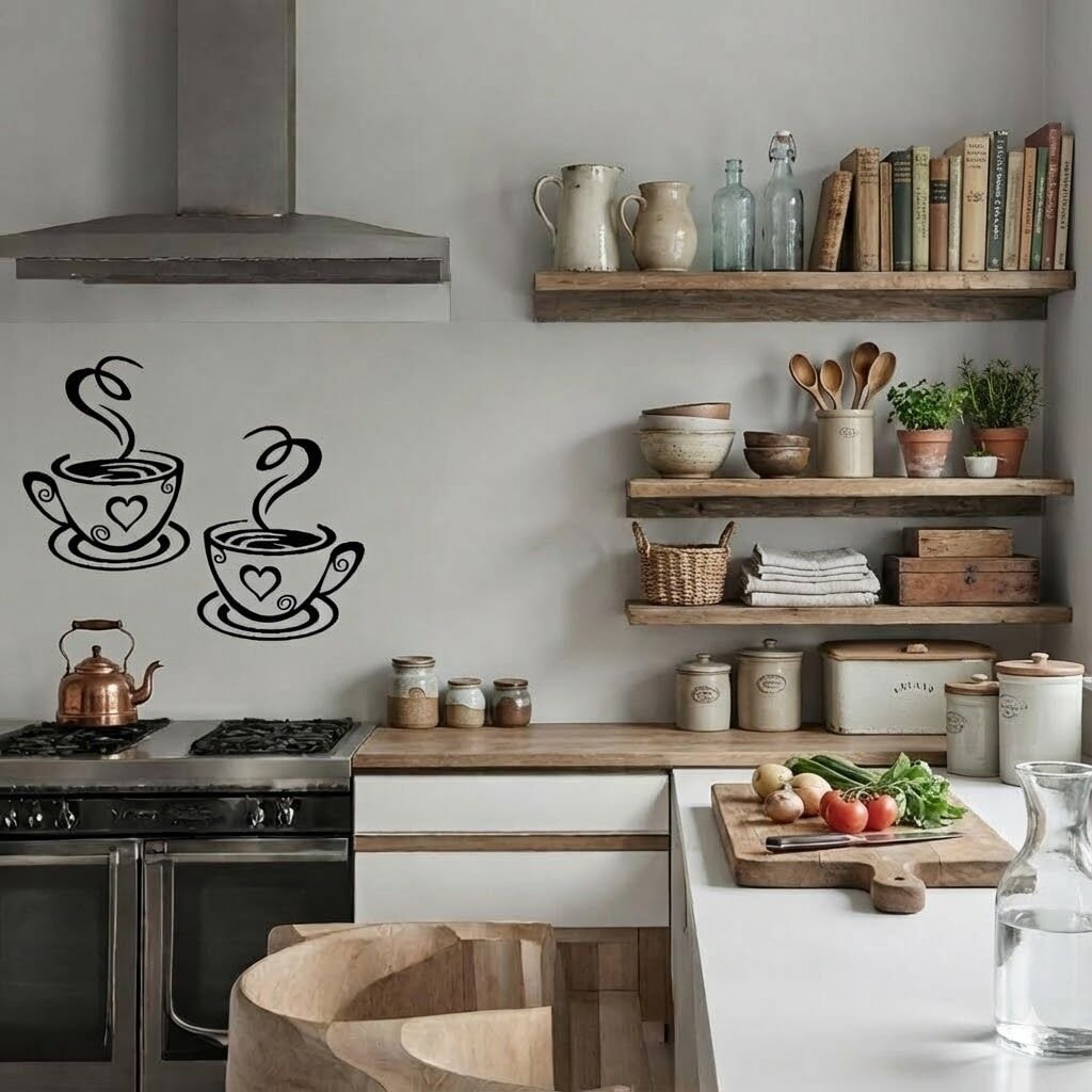 Şık Kahve Fincanları Duvar Dekoru Mutfak veya Kahve Köşesi