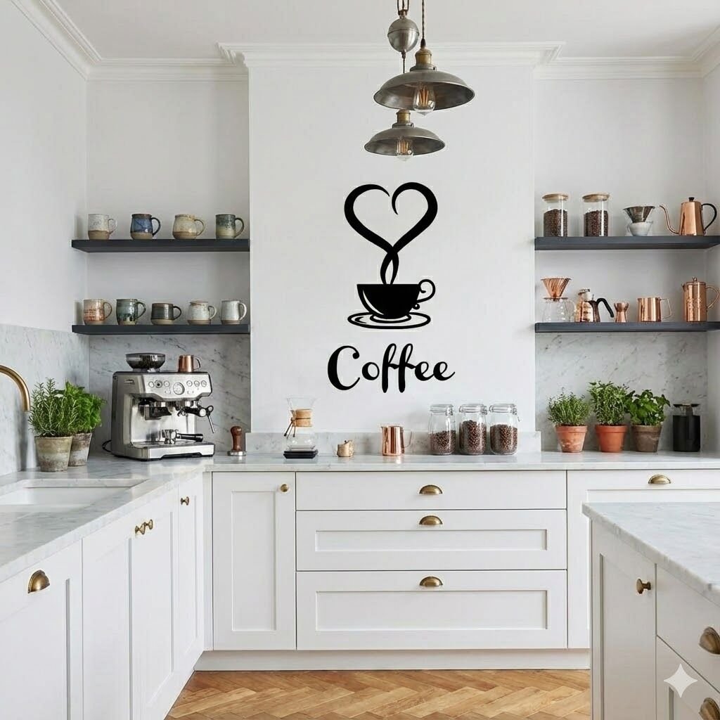 Şık Kahve Fincanları Duvar Dekoru Mutfak veya Kahve Köşesi