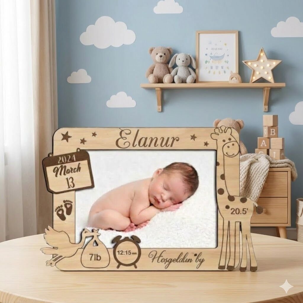Kişiselleştirilmiş Ahşap Bebek Fotoğraf Çerçevesi Takvim Yenidoğan